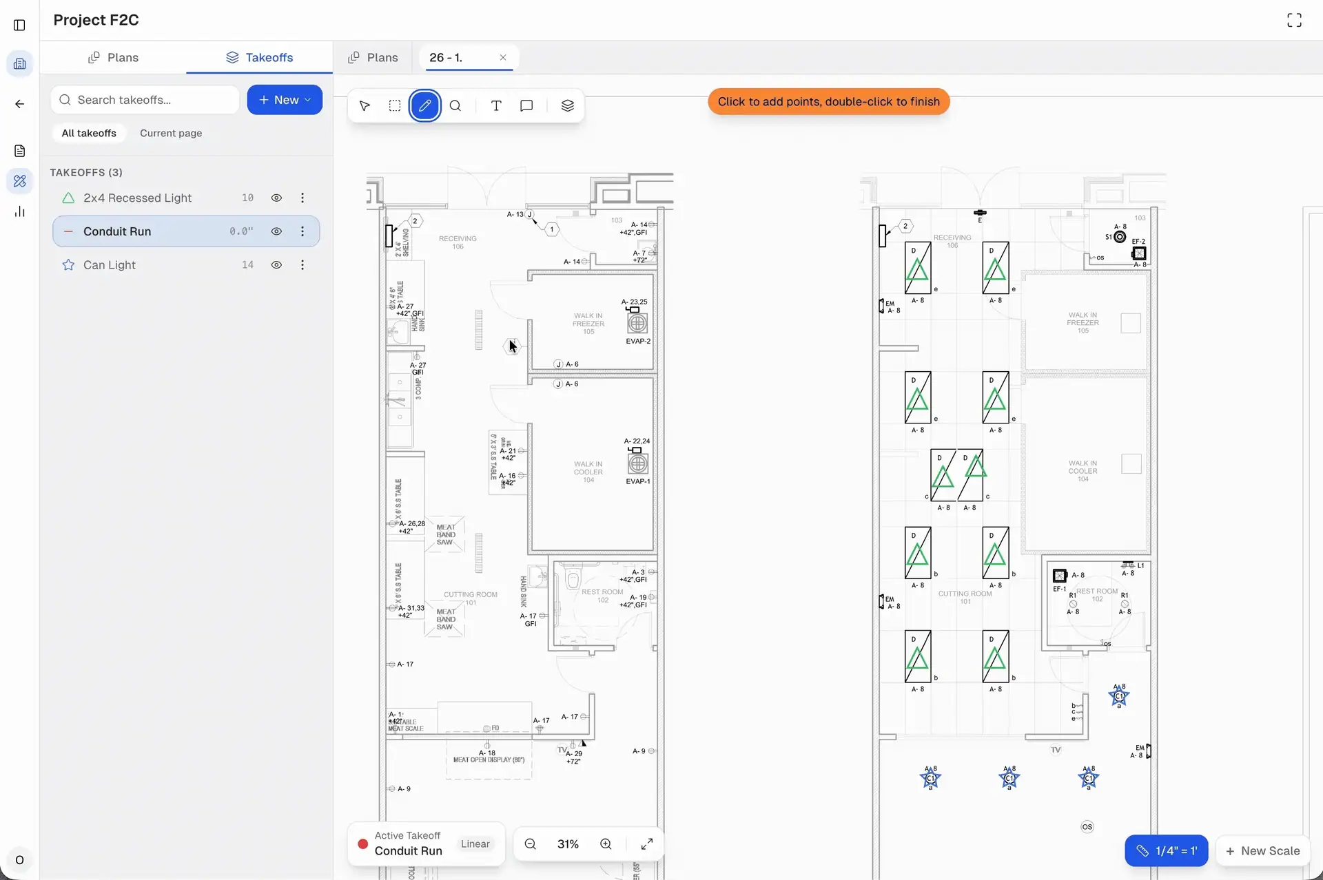 Orys AI estimating platform showing blueprint analysis and catalog management